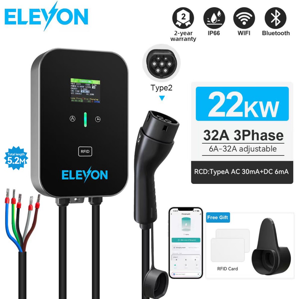 Wallbox Ev - ELEVON EV充電ステーション 22KW Type2 電気自動車用充電器 ウォールボックス