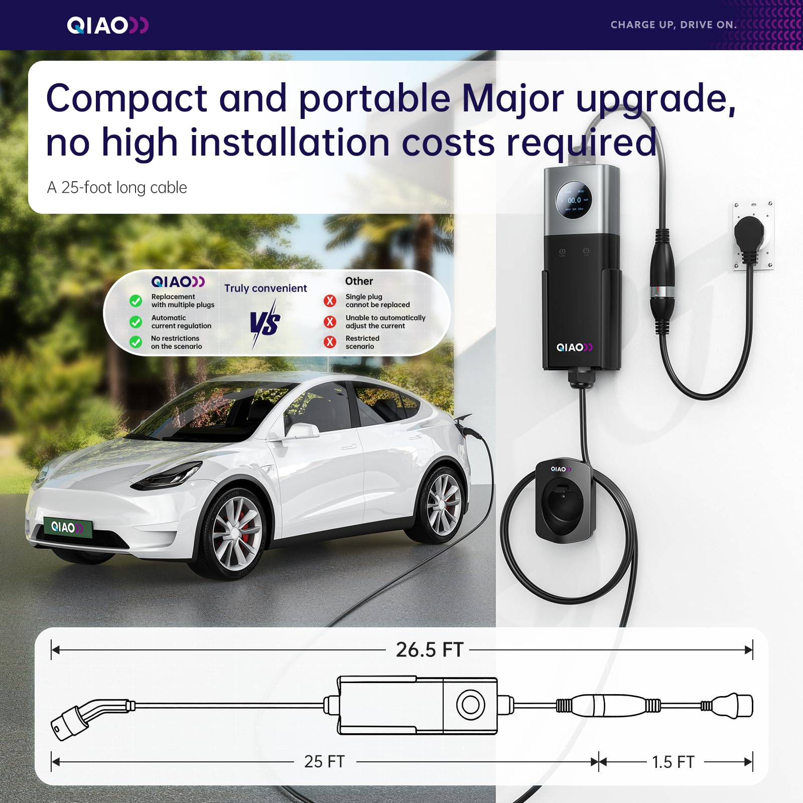 QIAO レベル2 EV充電器 SAE J1772 40A  - Home Ev Charger のレビューと価格