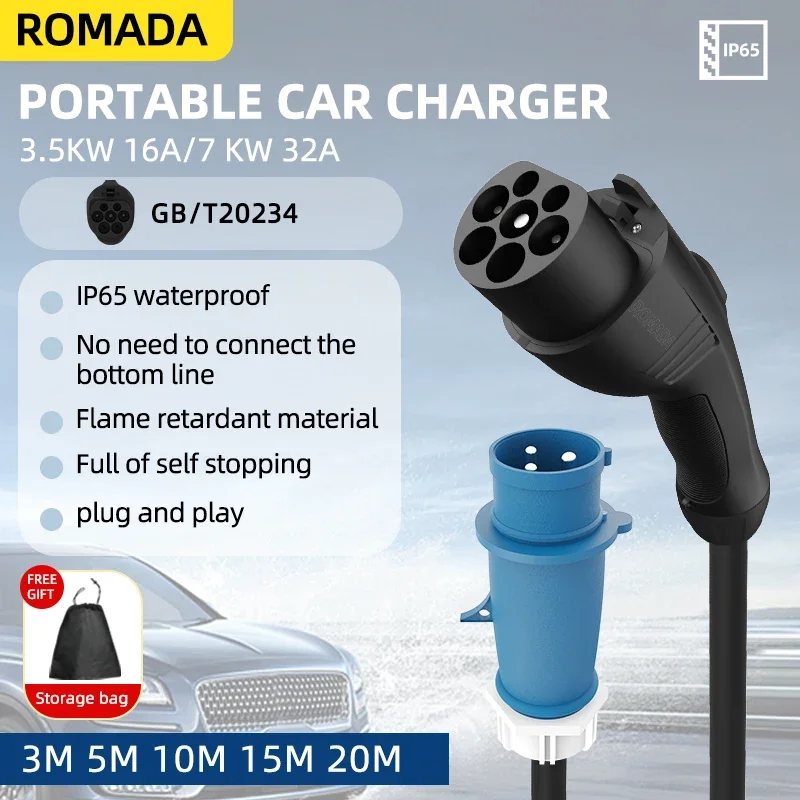 7KW 32A 電気自動車 EV ポータブル充電器 3M - - Ev Charger Adapter のレビューと価格
